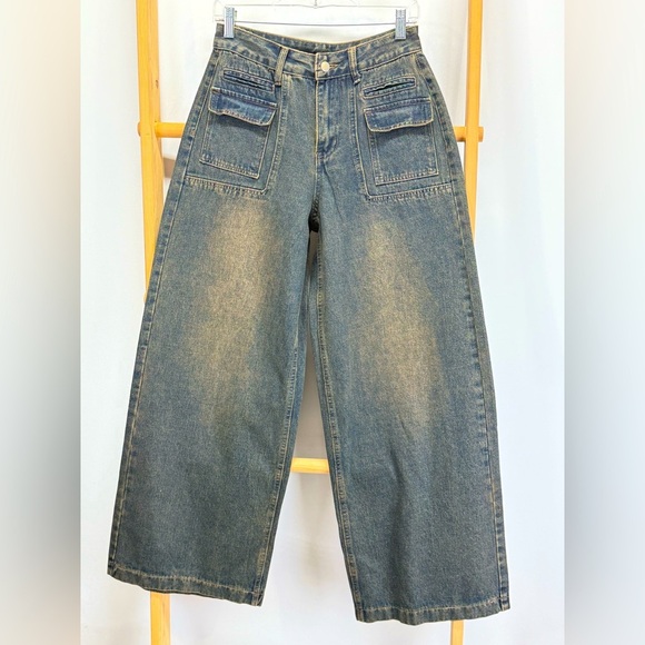 DAZY High Waist medium wash distressed wide-leg jeans size S - Picture 1 of 11